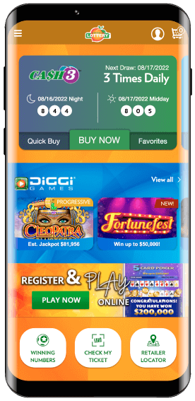 screenshot of Georgia Lottery mobile app homepage